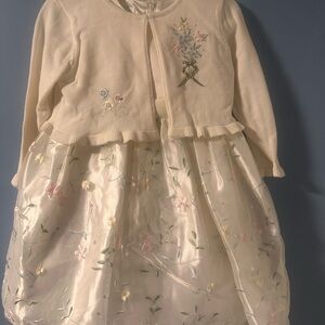 Floral Embroidered Cream Kids Dress